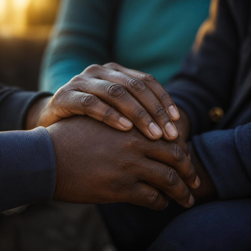 Hands of different ages clasped together in support